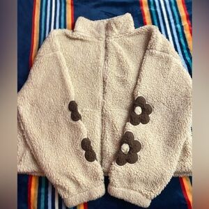 Crave Fame fleece zip up with Brown Flowers